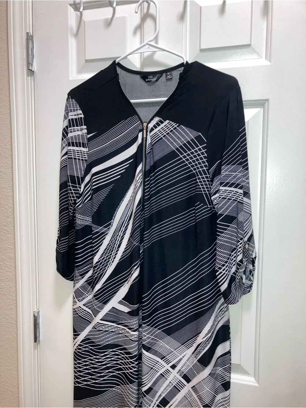 Mlle Gabrielle Dress Womens Large Knit Tab Sleeve Zip V Neck Size XL